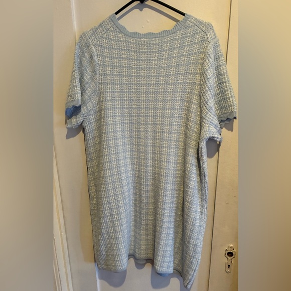 Free Assembly Women's Tweed Plaid Knit Scallop Button down Mini Sweater Dress - Picture 6 of 6